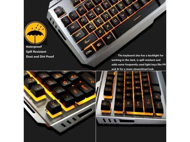 Alt view image 4 of 7 - Gaming Keyboard and Mouse Combo Orange Yellow Backlit LED Backlight Keyboard Computer Gaming Keyboad Lighted PC Gaming Mouse USB Keyboard Clicky Key Silver Metal Structure for Xbox PS4 PS3 Working