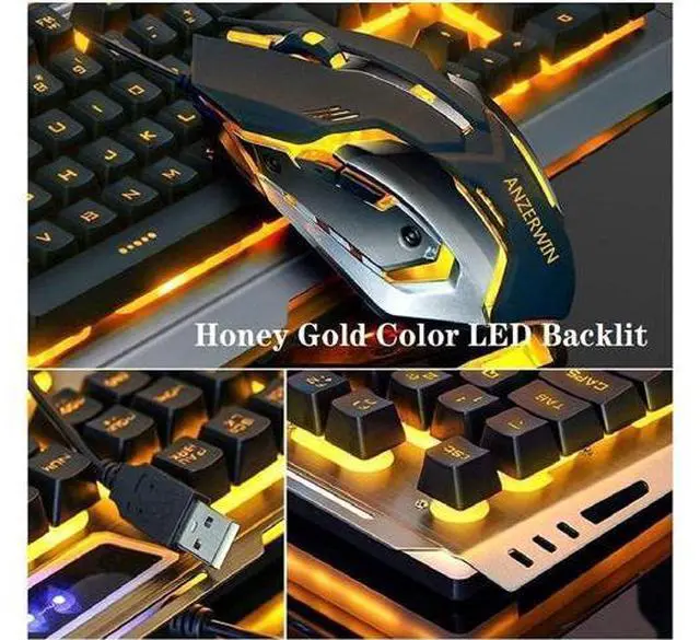 Alt view image 5 of 7 - Gaming Keyboard and Mouse Combo Orange Yellow Backlit LED Backlight Keyboard Computer Gaming Keyboad Lighted PC Gaming Mouse USB Keyboard Clicky Key Silver Metal Structure for Xbox PS4 PS3 Working