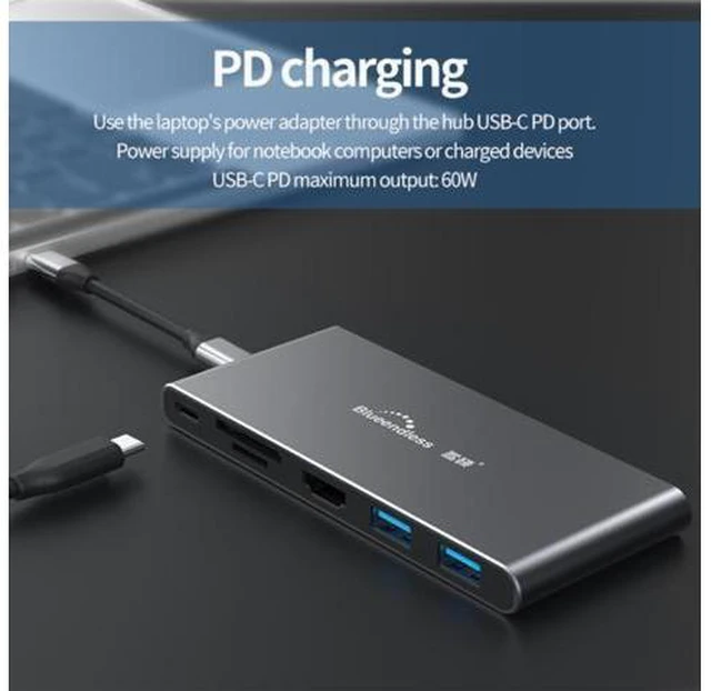 Alt view image 4 of 4 - Blueendless-caja de unidad de estado sólido M.2 Ng-ff, HUB 6 en 1, estación de acoplamiento USB tipo C