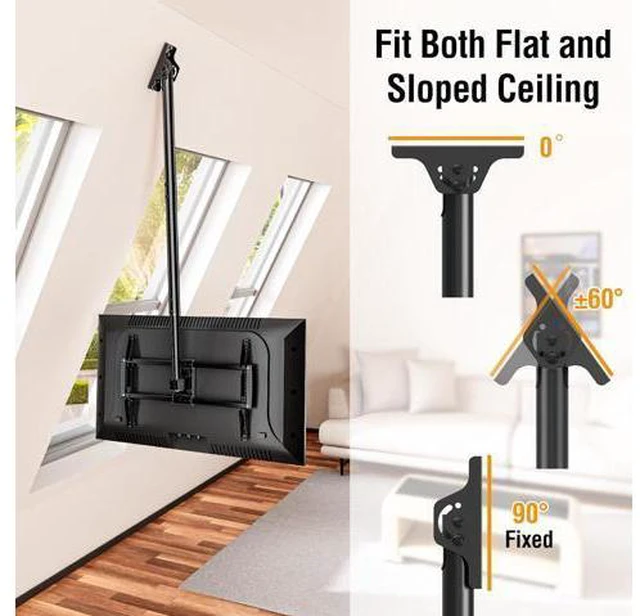 Alt view image 3 of 7 - ELIVED Ceiling TV Mount for Most 37-75 Inch TVs, Height Adjustable Full Motion Ceiling Mount for Flat Pitched Roof, Hanging TV Bracket Swivel and Tilt, Holds up to 110 lbs, Max VESA 600x400mm YD3016