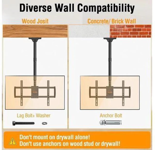 Alt view image 5 of 7 - ELIVED Ceiling TV Mount for Most 37-75 Inch TVs, Height Adjustable Full Motion Ceiling Mount for Flat Pitched Roof, Hanging TV Bracket Swivel and Tilt, Holds up to 110 lbs, Max VESA 600x400mm YD3016