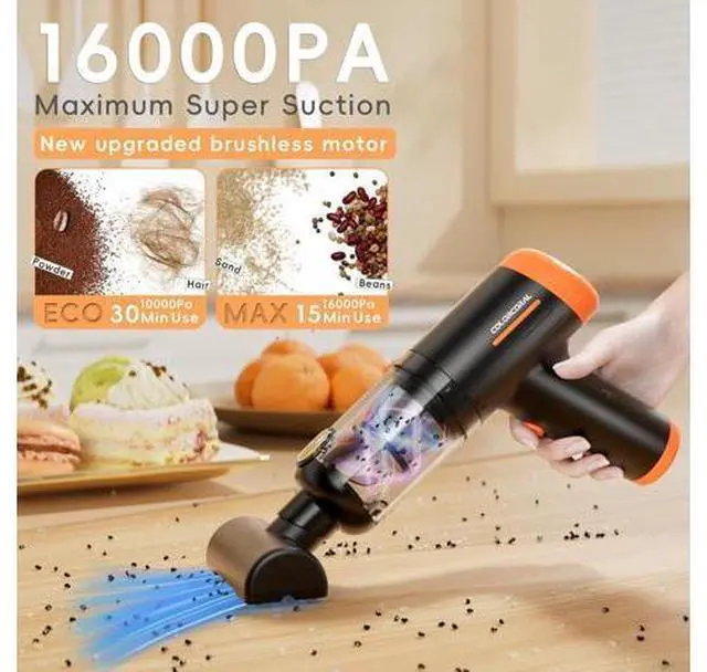 Alt view image 2 of 7 - COLORCORAL Handheld Vacuum Cordless Rechargeable 16000Pa High Power Car Vacuum Portable with Brushless Motor, 4 in 1 Portable Vacuum Cleaner with Cleaning Gel for Home, Car and Office