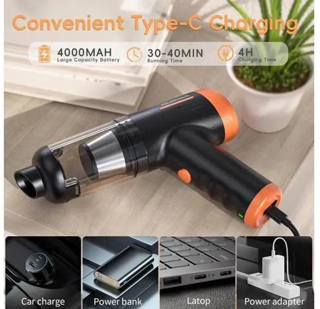 Alt view image 6 of 7 - COLORCORAL Handheld Vacuum Cordless Rechargeable 16000Pa High Power Car Vacuum Portable with Brushless Motor, 4 in 1 Portable Vacuum Cleaner with Cleaning Gel for Home, Car and Office