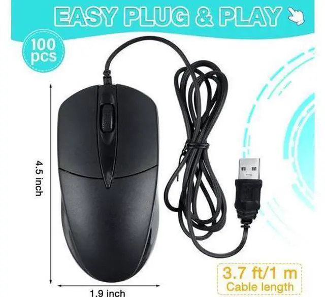 Alt view image 2 of 7 - 50 Pcs Black Wired USB Computer Mouse Bulk 1000 DPI 3 Button Corded Mouse with Home Office Noiseless Simple USB for Computer Laptop Desktop PC
