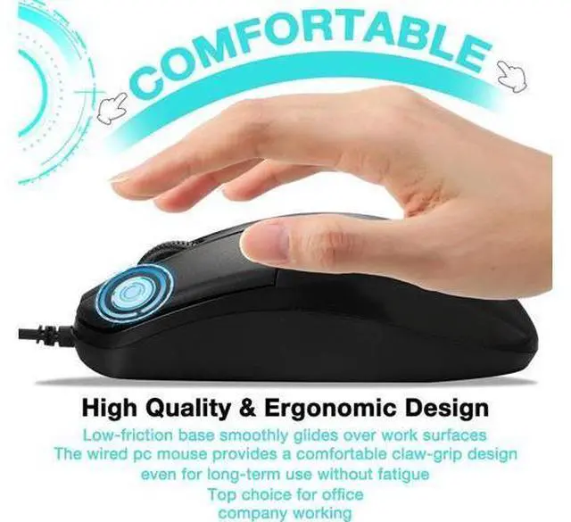 Alt view image 3 of 7 - 50 Pcs Black Wired USB Computer Mouse Bulk 1000 DPI 3 Button Corded Mouse with Home Office Noiseless Simple USB for Computer Laptop Desktop PC