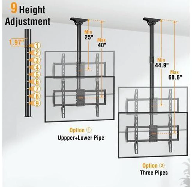 Alt view image 2 of 7 - ELIVED Ceiling TV Mount for Most 37-75 Inch TVs, Height Adjustable Full Motion Ceiling Mount for Flat Pitched Roof, Hanging TV Bracket Swivel and Tilt, Holds up to 110 lbs, Max VESA 600x400mm YD3016