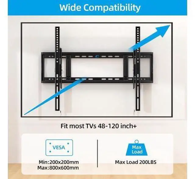 Alt view image 2 of 7 - HOME VISION Heavy Duty Tilt TV Wall Mount Bracket for 48-120 Inch Flat/Curved TVs, 200Lbs Capacity, Fits 16/18/24 Inch Studs, Max VESA 800x600mm for LED OLED LCD