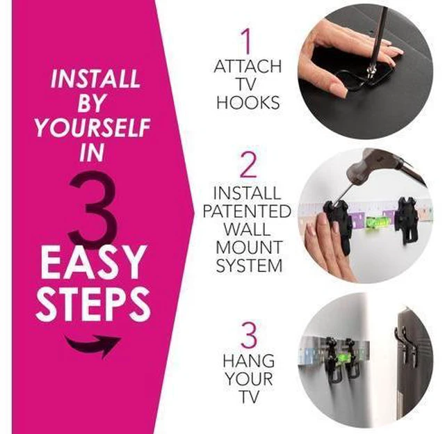 Alt view image 2 of 7 - HangSmart TV® Wall Mount NO Stud - Original & Patented Easy Install, DIY for 19-100" TVs, Holds Up to 150LBS, Fits Most LED LCD Flat Screens & Monitors, Includes Hardware