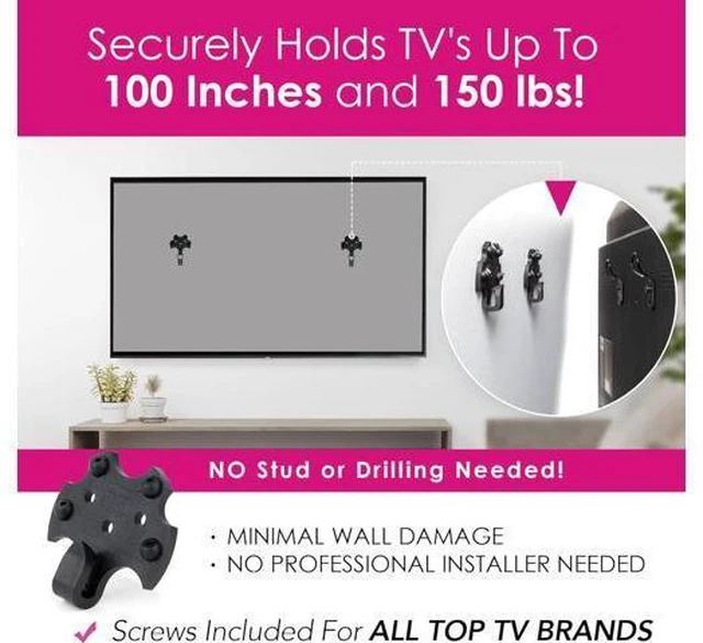Alt view image 3 of 7 - HangSmart TV® Wall Mount NO Stud - Original & Patented Easy Install, DIY for 19-100" TVs, Holds Up to 150LBS, Fits Most LED LCD Flat Screens & Monitors, Includes Hardware