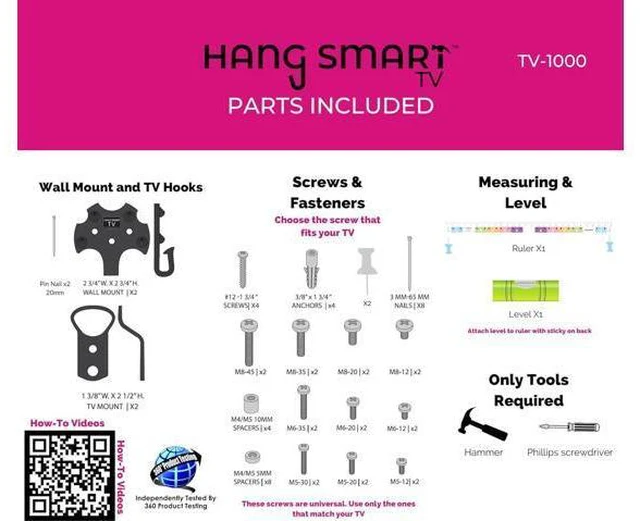 Alt view image 5 of 7 - HangSmart TV® Wall Mount NO Stud - Original & Patented Easy Install, DIY for 19-100" TVs, Holds Up to 150LBS, Fits Most LED LCD Flat Screens & Monitors, Includes Hardware