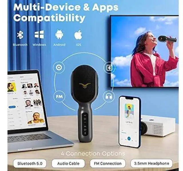 Alt view image 3 of 5 - Wireless Bluetooth Karaoke Microphone, 5-in-1 Portable Handheld Mic Speaker with Dynamic RGB Lights, Mini Karaoke Machine for Car Travel Home Party, Music Recording, Duet Singing, Gift for Kids Adults