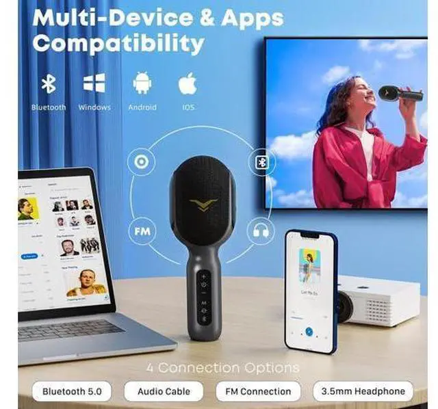 Alt view image 2 of 6 - Wireless Bluetooth Karaoke Microphone, 5-in-1 Portable Handheld Mic Speaker with Dynamic RGB Lights, Mini Karaoke Machine for Car Travel Home Party, Music Recording, Duet Singing, Gift for Kids Adults