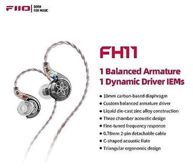 Alt view image 3 of 5 - FiiO FH11 HiFi 1DD+1BA Hybrid Driver in-Ear IEM Earphone with Detachable 0.78 2Pin Cable HiFi Stereo Wired Earbuds for Musician/Audiophile