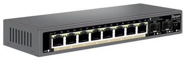 Main image of Ztyuav 10 Port Unmanaged 2.5G Ethernet Switch with 8 x 2.5G RJ-45 Ports, 2 x 10G SFP+ Ports, Ports Speed Auto-Negotiation-100/1000/2500Mbps, One-Key VLAN, Fanless Metal Design, Plug & Play