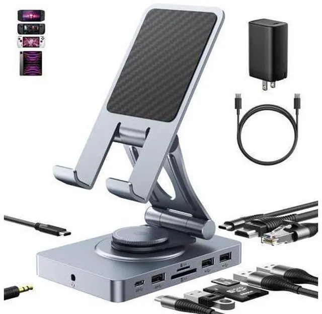 Main image of Versatile USB C Docking Station for iPad (USB-C), 11-in-1 with SD TF 4.0 Reader, 4K@60Hz HDMI, RJ45, Audio, USB A, USB c, Rotatable, Also for Tablet, Steam Deck, ROG Ally, Legion Go, with 65W Adapter