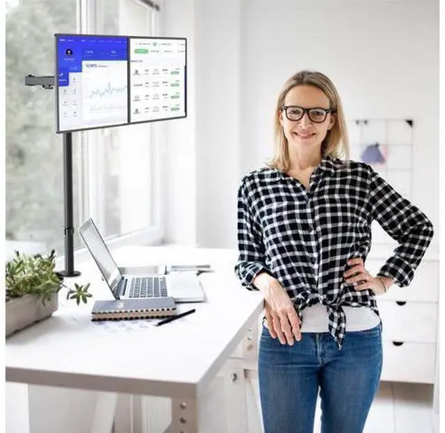 Alt view image 4 of 5 - WALI Extra Tall Dual LCD Monitor Fully Adjustable Desk Mount Fits 2 Screens up to 27 inch, 22 lbs. Weight Capacity per Arm (M002XL), Black