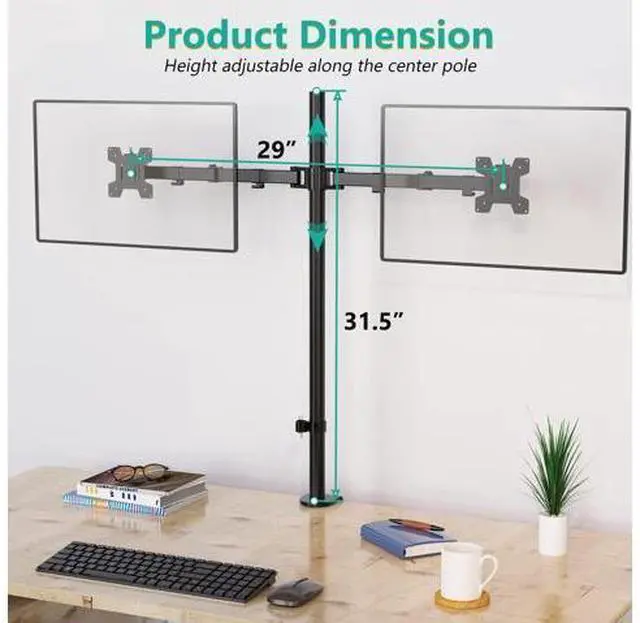 Alt view image 3 of 5 - WALI Extra Tall Dual LCD Monitor Fully Adjustable Desk Mount Fits 2 Screens up to 27 inch, 22 lbs. Weight Capacity per Arm (M002XL), Black