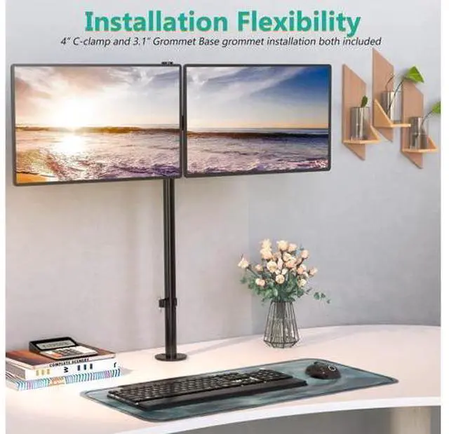 Alt view image 5 of 5 - WALI Extra Tall Dual LCD Monitor Fully Adjustable Desk Mount Fits 2 Screens up to 27 inch, 22 lbs. Weight Capacity per Arm (M002XL), Black