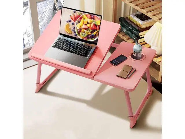 Alt view image 4 of 5 - Laptop Desk for Bed,Asltoy Laptop Bed Tray Table,Foldable Lap Desk Stand Notebook Desk Adjustable Table for Bed Portable Notebook Bed Tray Lap Tablet with Cup Holder (Pink)