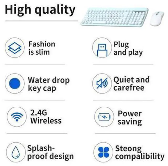 Alt view image 3 of 5 - Wireless Mouse and Keyboard Combo,Ultra Thin 2.4G Cordless Punk Style Office Keyboard with USB Ergonomic Optical Mice Set for PC Laptops Notebooks Computer (Light Green)