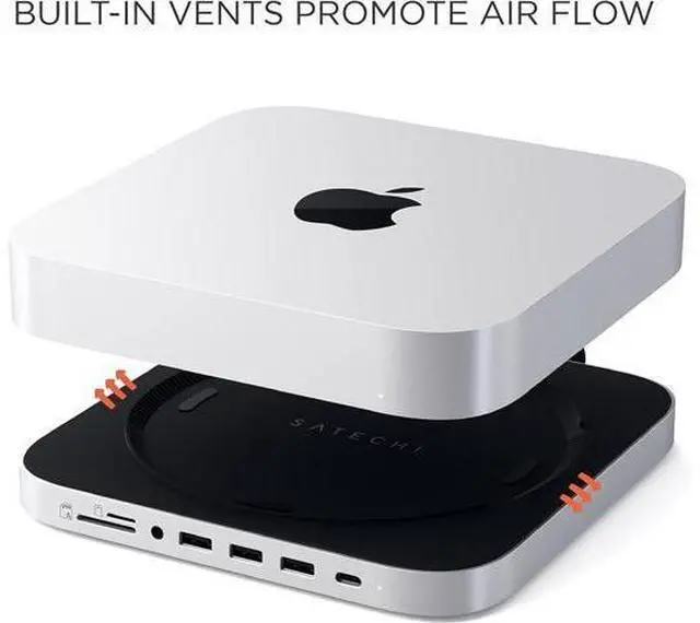 Alt view image 5 of 7 - USB C Hub Type-C Aluminum Stand & Hub USB-C Data Port Micro/SD Card Readers USB 3.0 & Headphone Jack Port for Mac mini M2/M1 (Not Compatible with M4) - Silver