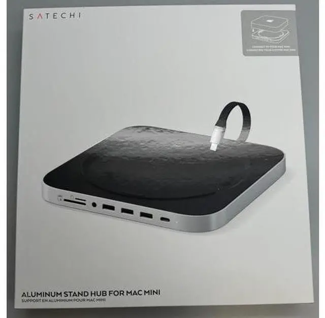 Alt view image 7 of 7 - USB C Hub Type-C Aluminum Stand & Hub USB-C Data Port Micro/SD Card Readers USB 3.0 & Headphone Jack Port for Mac mini M2/M1 (Not Compatible with M4) - Silver