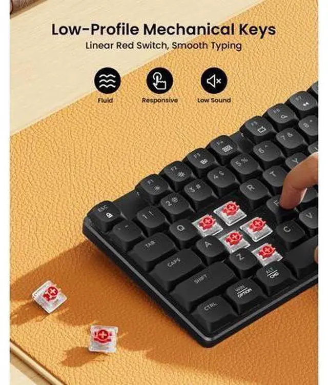 Alt view image 2 of 5 - ProtoArc KM310 Mechanical Keyboard and Mouse, Wireless Rechargeable Aluminum Keyboard Mouse, 2.4G+Dual Bluetooth, Low Profile Keys, Linear Red Switches, Multi-Device, for Windows/Mac - Black