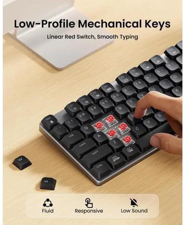 Alt view image 2 of 5 - ProtoArc Wireless Mechanical Keyboard, K310 Pro Backlit Bluetooth Aluminum Keyboard, 2.4G+Dual BT, Linear Red Switches, Programmable Keys, Low Profile Keys, Full Size, Rechargeable, Multi-Device