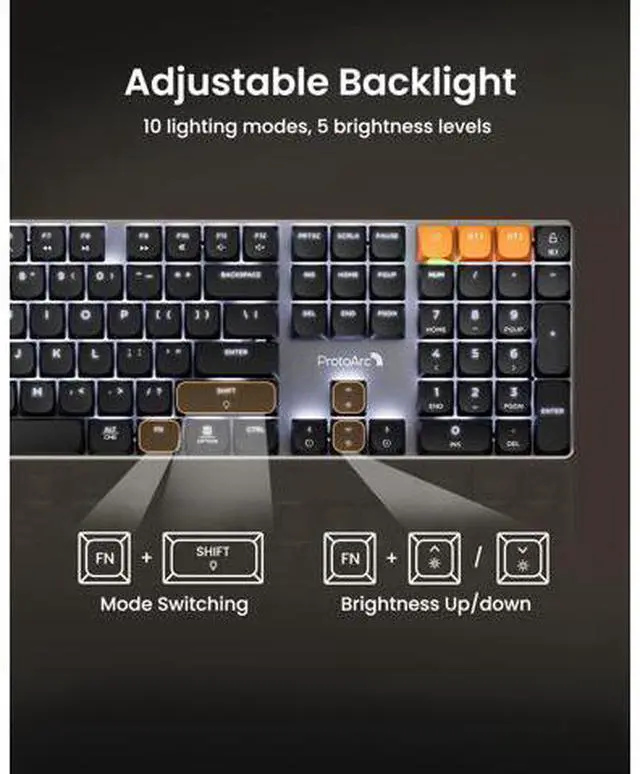 Alt view image 4 of 5 - ProtoArc Wireless Mechanical Keyboard, K310 Pro Backlit Bluetooth Aluminum Keyboard, 2.4G+Dual BT, Linear Red Switches, Programmable Keys, Low Profile Keys, Full Size, Rechargeable, Multi-Device