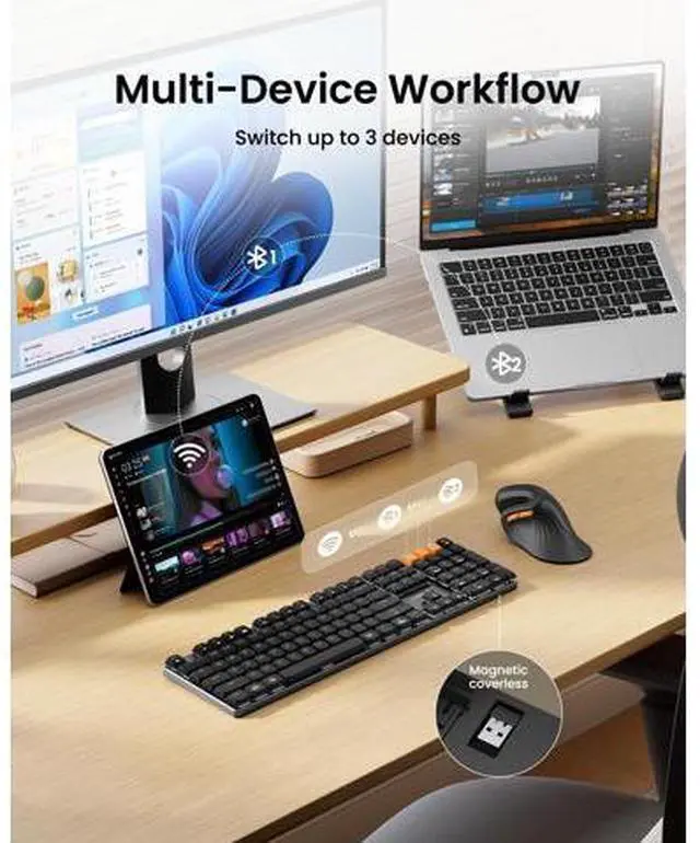 Alt view image 3 of 5 - ProtoArc Wireless Mechanical Keyboard, K310 Pro Backlit Bluetooth Aluminum Keyboard, 2.4G+Dual BT, Linear Red Switches, Programmable Keys, Low Profile Keys, Full Size, Rechargeable, Multi-Device