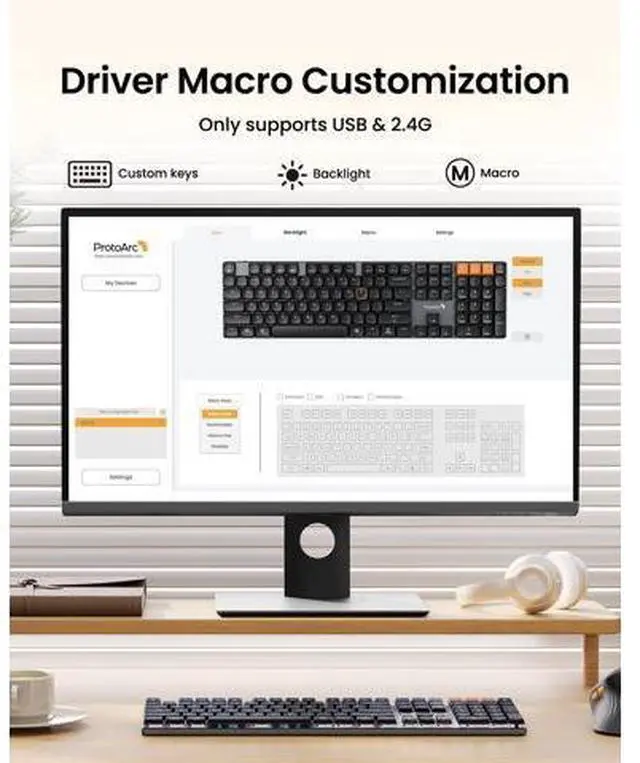 Alt view image 5 of 5 - ProtoArc Wireless Mechanical Keyboard, K310 Pro Backlit Bluetooth Aluminum Keyboard, 2.4G+Dual BT, Linear Red Switches, Programmable Keys, Low Profile Keys, Full Size, Rechargeable, Multi-Device