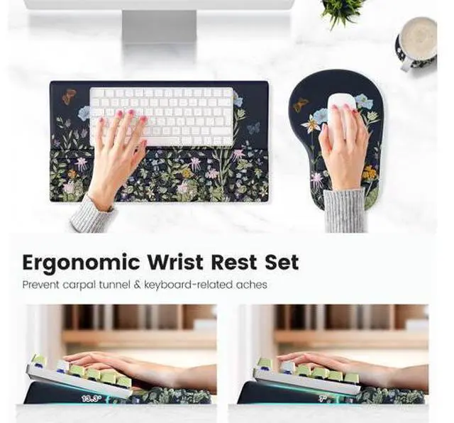 Alt view image 2 of 6 - Ergonomic Mouse Pad and Keyboard Stand Wrist Rest Set Memory Foam Comfort Pain Relief for Typing Office Desk Accessories Moonlit Blossoms