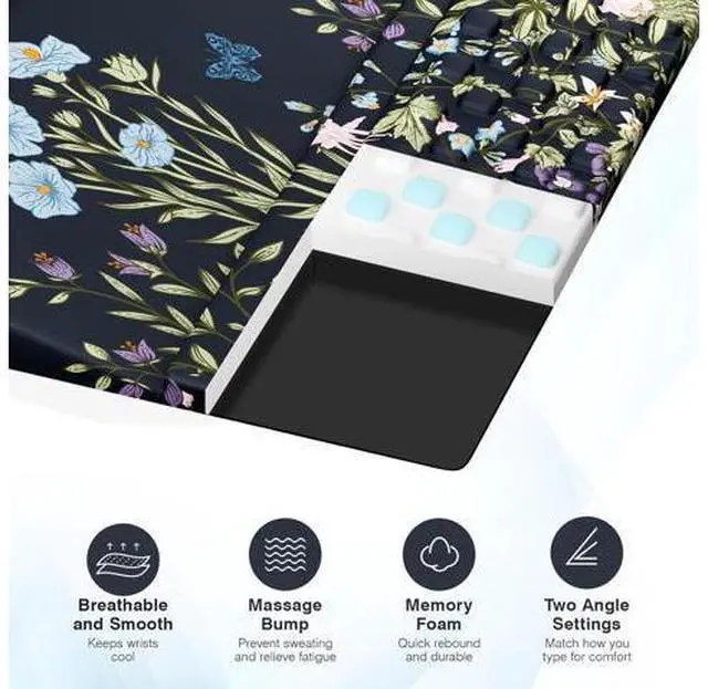 Alt view image 4 of 6 - Ergonomic Mouse Pad and Keyboard Stand Wrist Rest Set Memory Foam Comfort Pain Relief for Typing Office Desk Accessories Moonlit Blossoms