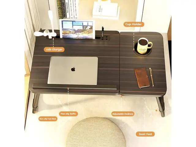 Alt view image 4 of 5 - Laptop Desk for Bed,Asltoy Laptop Bed Tray Table,Foldable Lap Desk Stand Notebook Desk Adjustable Laptop Table for Bed Portable Notebook Bed Tray Lap Tablet with Cup Holder (BK with USB)