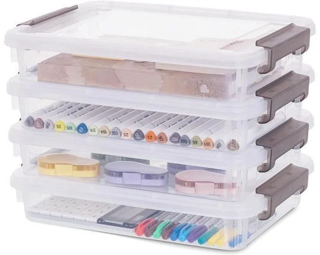 Main image of Citylife 4PCS Plastic Storage Bins with Organizer Tray, Stackable Clear File Box, Versatile Craft Storage for Office, Kitchen, Bathroom and School Supplies, 24-pack
