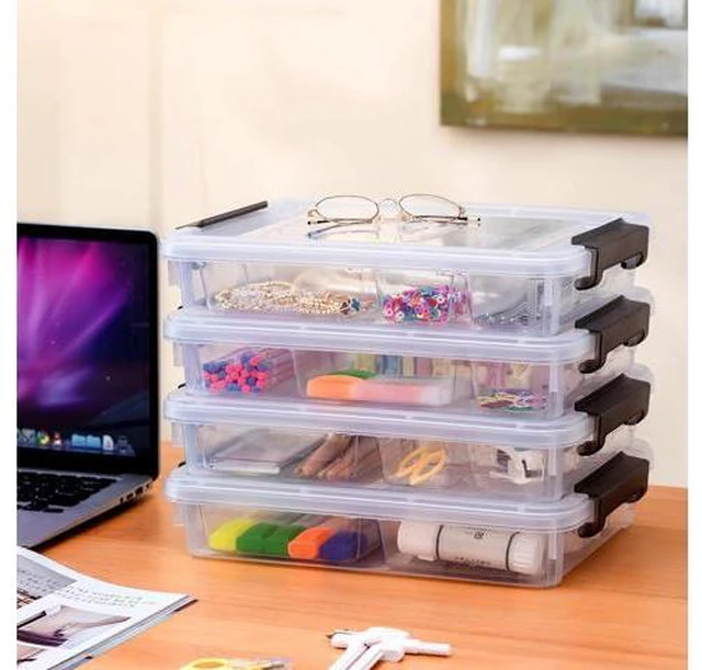 Alt view image 2 of 7 - Citylife 4PCS Plastic Storage Bins with Organizer Tray, Stackable Clear File Box, Versatile Craft Storage for Office, Kitchen, Bathroom and School Supplies, 24-pack