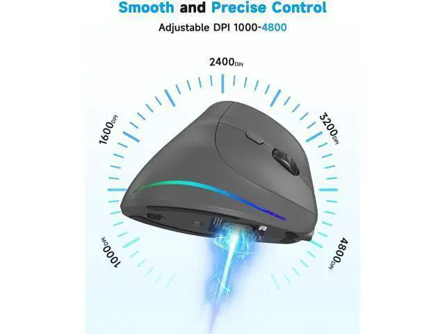 Alt view image 4 of 7 - Ergonomic Mouse Wireless Rechargeable Bluetooth Vertical Mouse with RGB 4800 DPI Optical Tracking 2.4G Computer Mouse Compatible with Laptop PC Mac and Desktop - Gray