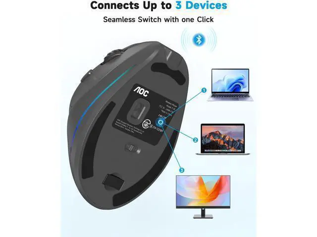 Alt view image 6 of 7 - Ergonomic Mouse Wireless Rechargeable Bluetooth Vertical Mouse with RGB 4800 DPI Optical Tracking 2.4G Computer Mouse Compatible with Laptop PC Mac and Desktop - Gray