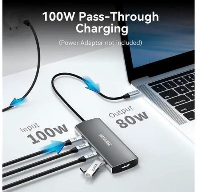 Alt view image 4 of 7 - USB C Hub 3 USB 3.2 Gen 2 Ports with 10Gbps 4K@60Hz HDMI 100W Power Delivery 3 USB-A 3.0 Ports USB C Splitter Multiport Adapter Extender for MacBook Pro/Air iPad Pro Mac mini and More