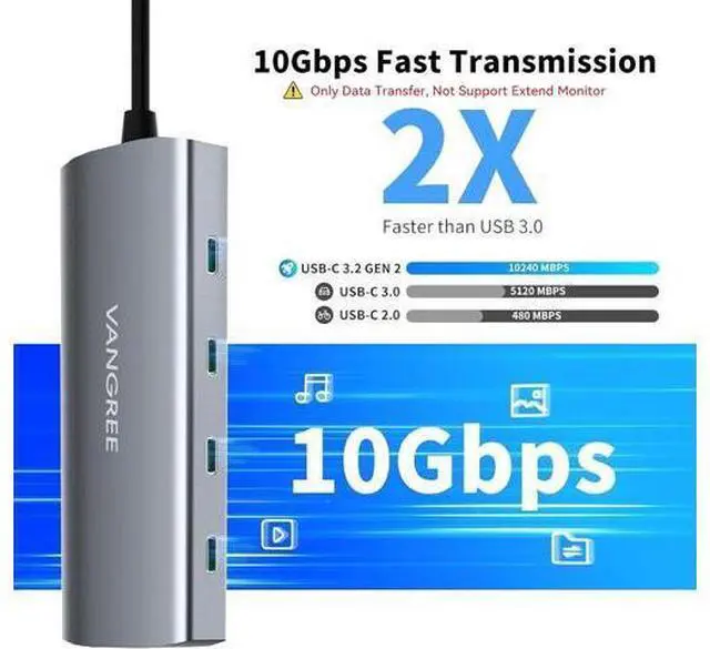 Alt view image 3 of 7 - USB C Hub 3 USB 3.2 Gen 2 Ports with 10Gbps 4K@60Hz HDMI 100W Power Delivery 3 USB-A 3.0 Ports USB C Splitter Multiport Adapter Extender for MacBook Pro/Air iPad Pro Mac mini and More