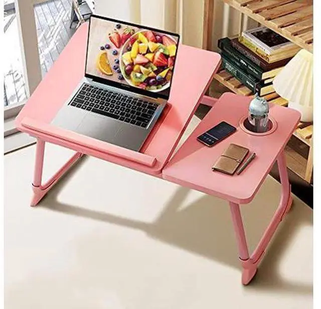 Alt view image 3 of 4 - Laptop Desk for Bed,Asltoy Laptop Bed Tray Table,Foldable Lap Desk Stand Notebook Desk Adjustable Laptop Table for Bed Portable Notebook Bed Tray Lap Tablet with Cup Holder (Pink)