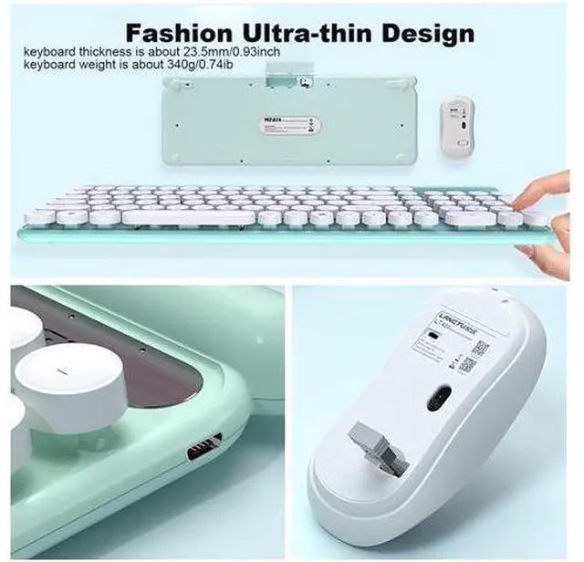 Alt view image 4 of 5 - Wireless Mouse and Keyboard Combo,Ultra Thin 2.4G Cordless Punk Style Office Keyboard with USB Ergonomic Optical Mice Set for PC Laptops Notebooks Computer (Light Green)