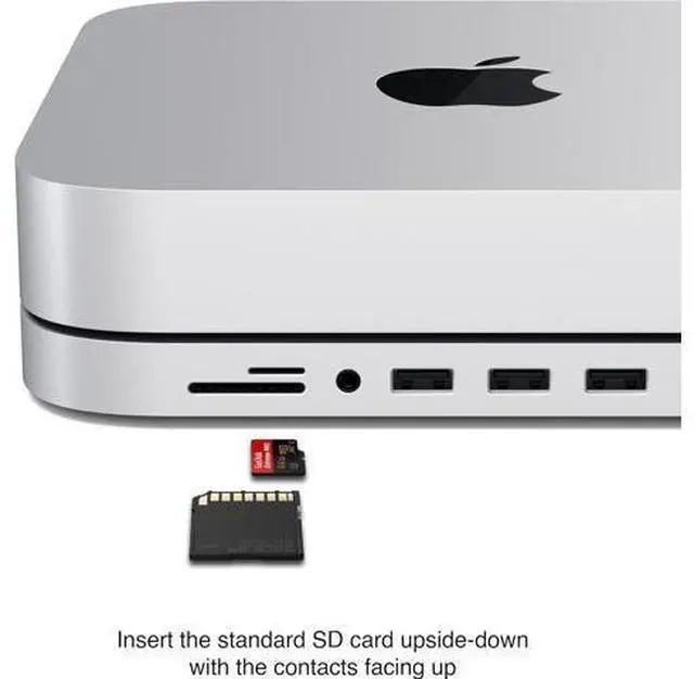 Alt view image 3 of 7 - USB C Hub Type-C Aluminum Stand & Hub USB-C Data Port Micro/SD Card Readers USB 3.0 & Headphone Jack Port for Mac mini M2/M1 (Not Compatible with M4) - Silver