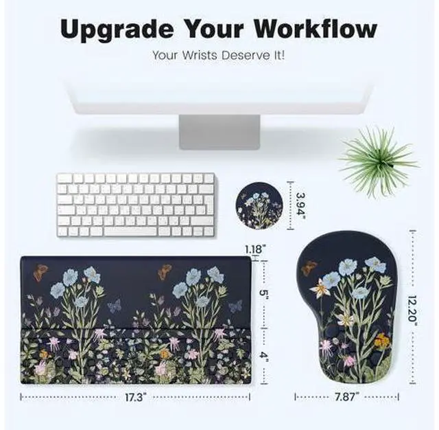 Alt view image 6 of 6 - Ergonomic Mouse Pad and Keyboard Stand Wrist Rest Set Memory Foam Comfort Pain Relief for Typing Office Desk Accessories Moonlit Blossoms