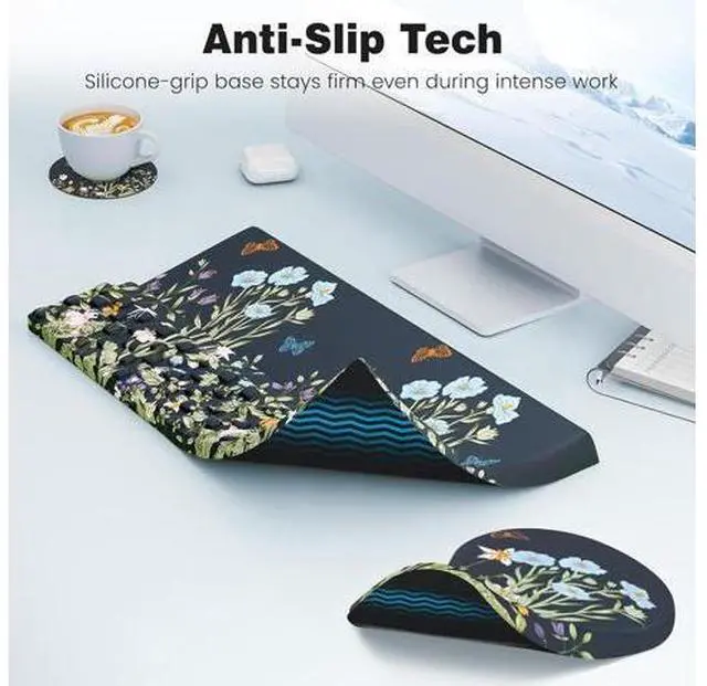 Alt view image 5 of 6 - Ergonomic Mouse Pad and Keyboard Stand Wrist Rest Set Memory Foam Comfort Pain Relief for Typing Office Desk Accessories Moonlit Blossoms