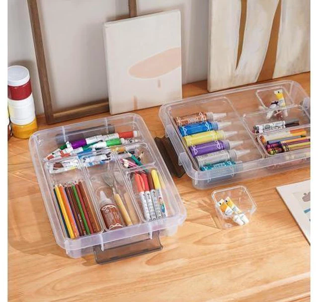 Alt view image 4 of 7 - Citylife 4PCS Plastic Storage Bins with Organizer Tray, Stackable Clear File Box, Versatile Craft Storage for Office, Kitchen, Bathroom and School Supplies, 24-pack