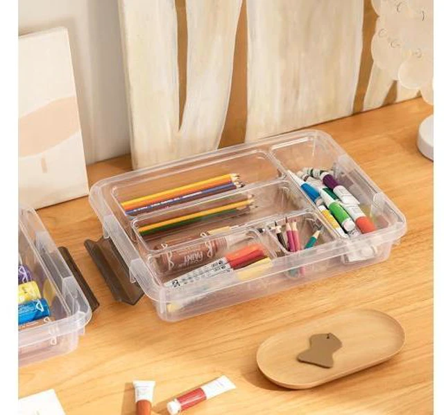 Alt view image 6 of 7 - Citylife 4PCS Plastic Storage Bins with Organizer Tray, Stackable Clear File Box, Versatile Craft Storage for Office, Kitchen, Bathroom and School Supplies, 24-pack