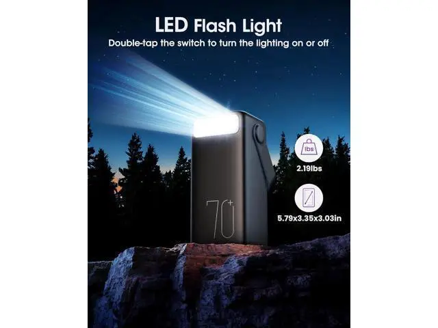 Alt view image 5 of 7 - Portable Charger 70000mAh Power Bank 22.5W Fast Charging USB C Battery Pack 3 Outputs LED Display LED Light External Cell Phone Huge Capacity Battery Bank for iPhone iPad Camping
