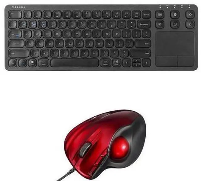Main image of SANWA TB44RN Wired Ergo Trackball Mouse + Multi Device Bluetooth Keyboard with Touchpad, Tilt Scroll, Programmable Roller Ball Mice, Rechargeable Keyboard, Compatible with Mac, Windows, Android, iOS