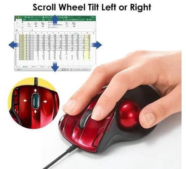 Alt view image 4 of 5 - SANWA TB44RN Wired Ergo Trackball Mouse + Multi Device Bluetooth Keyboard with Touchpad, Tilt Scroll, Programmable Roller Ball Mice, Rechargeable Keyboard, Compatible with Mac, Windows, Android, iOS